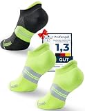 Juclise Coolmax Bambus-Kompressionssocken für Herren, Kurz Laufsocken Atmungsaktiv, Sportsocken, Schweißableitend Wandersocken(38,42,Schwarz Gelb*1+Neon Lime*2)