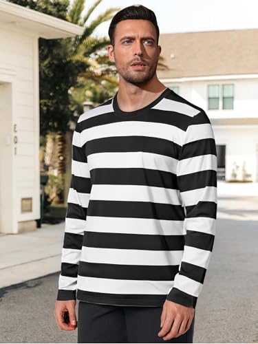 Men's Casual Striped Shirts Crewneck Long Sleeve Basic T-Shirt Basic Daily Work Stripe Tee Tops4