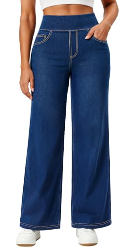 Stretchy Jeans Wide Leg Jeans for Women Pull On High Waist Sweatpant Jean