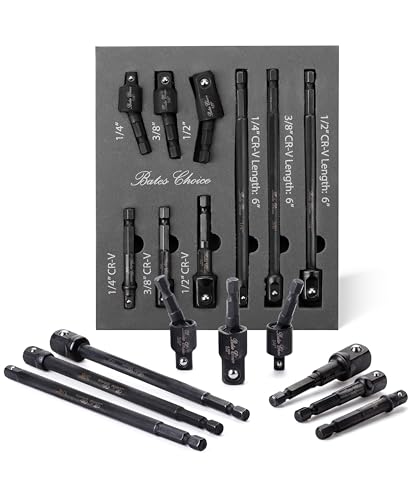 Bates- Impact Socket Adapter Set, 9 pcs, Rotatable Socket Adapter, 1/2" 1/4" 3/8" 1/4" Hex Shank Impact Adapter Set, Impact Swivel Socket Set, Drill Socket Adapter, Impact Driver Socket Adapter