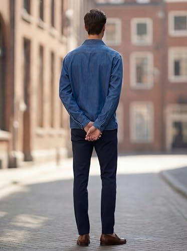 Image of GRECIILOOKS Men's Full Sleeve Regular Fit Casual Denim Shirt | Cotton Shirts for Man |Stylish Trendy Shirt for Men