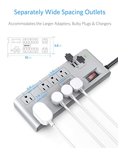 BESTEK 8-Outlet Power Strip with USB 15A 1875W Surge Protector with 5V 4.2A 4 USB Charging Port Desktop Charging Station,6 Feet Long Power