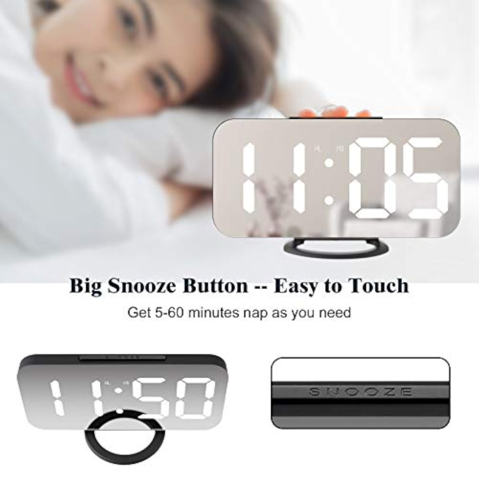 Digital Alarm Clock with LED Mirror Display