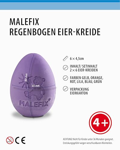 PUSTEFIX MALEFIX 6er Eierkreide x2 I Leuchtende Straßenkreide Farben in Eierform, leicht aufzutragen I Einfach mit Wasser zu entfernen I Für Kinder & Erwachsene