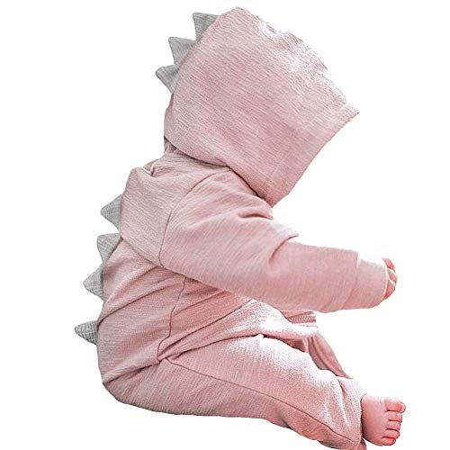 Movehicle Infant Baby Cartoon Romper Hooded Dinosaur Long Sleeve Newborn Jumpsuit for Spring and Fall 18-24M Pink