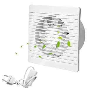 Nizirioo Badkamerventilator, diameter 100 mm, wandventilator, afvoerventilator, badkamerventilator met kabelschakelaar, wandmontage, wc-ventilator, geruisloze stille werking, laag energieverbruik, wit