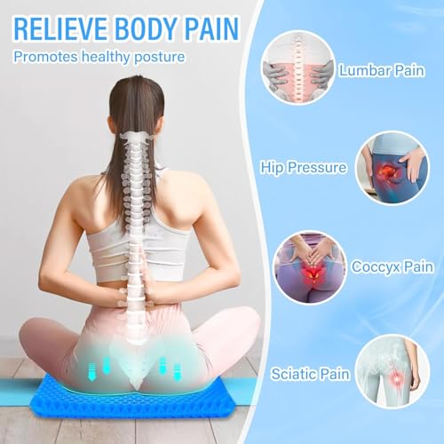 Image of Gel Seat Cushion with Honeycomb Design, Breathable Sitting Cushion for Office Chair, Car Seat, Wheelchair, Gaming Chair and Home Use, Blue