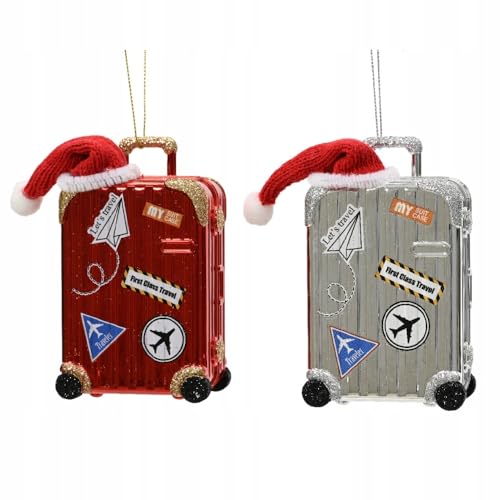 Weihnachtsbaum-Anhänger Koffer mit Weihnachtsmannmütze glänzend...