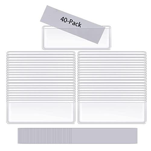 aoozleny Clear Label Holders Adhesive Shelf Tag, Shelf Tag Index File Cabinet Storage Bins Label Holder for Supermarket Bookshelf Mailbox Business Kitchen Library Students,40-Pack