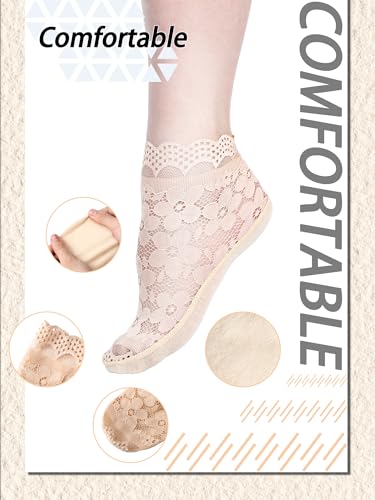 Image of 10 Pairs Womens Lace Ankle Socks Non Slip Low Cut and No Show Lace Socks Sets for Loafers Flats