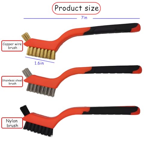 Image of Osilly 3PCS /Set 7 inch Nylon Cleaning Brushes, Industrial Scratch Cleaner Wire Brush for Rust Removal in Holes, Small Cute Cleaning Brushes with Curved Handle Grip for Dirt Paint Scrubbing