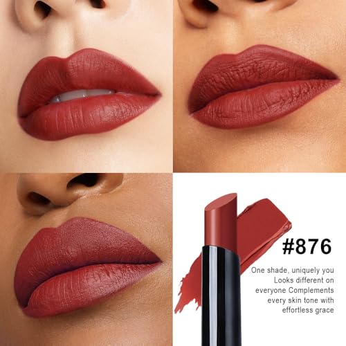 Image of evpct Dark Red Velvet Matte Lipstick, High Pigmented Slim Lipstick Long Lasting Waterproof for Women Gift, Velvet Silky Lip Stick Stain Color Makeup Blendable 24 Hours Original Makeup Labiales, 876#