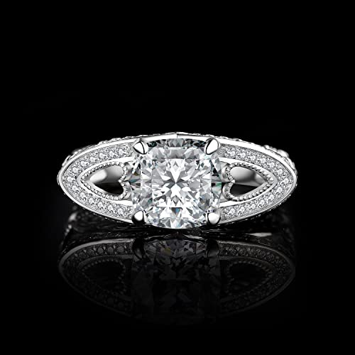 JewelryPalace Love Heart 3.5ct Cushion Cut Cubic Zirconia Engagement Rings for Women, Luxury Cross 14K Gold 925 Sterling Silver Promise Ring for Her, Flower Leaf Wedding Rings3