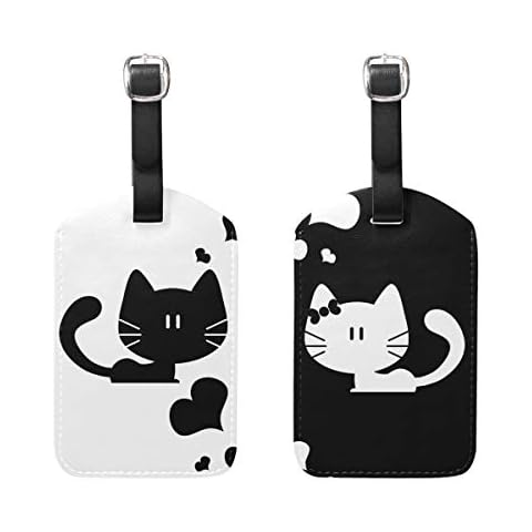 MRMIAN Mr and Mrs Cute Couple of Cats Kittens Leather Travel Luggage Tags Set of 2 Funny Personalized Bag Suitcase Labels for Women Men Cover