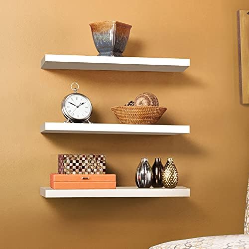 White Floating Shelves,Modern style Wall Shelf,Storage Display Rack,Organizer Bookshelves for Bedroom,Bathroom,Kitchen,Set of 3