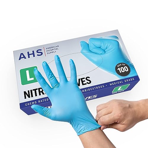 American Hospital Supply Nitrile Gloves, Chemo-Rated Gloves Pack, Powder-Free, Medical-Grade, Examination Gloves | Large Nitrile Disposable Gloves Box of 100