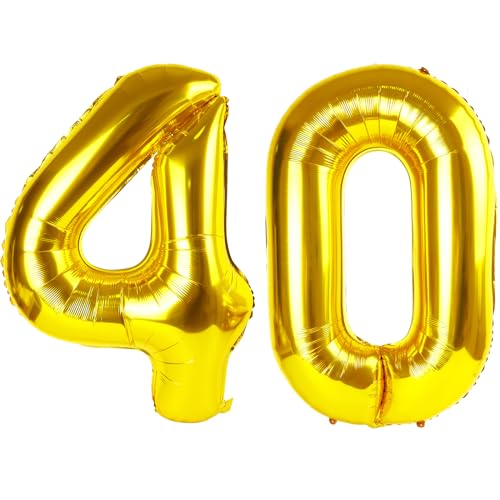 Image of 40 Balloon 40 inch Gold Number Balloons for 40th Birthday Party Decorations | Saturated Color, Large 40 inch, With Straw & Hanging Holes, For Back-To-School Season, Anniversary, Christmas, New Year