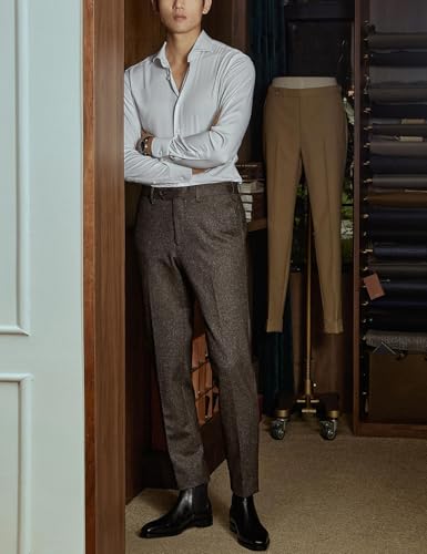 Men's Vintage Tweed Pants Herringbone Trousers Pleated Front Regular Fit Dress Pants2