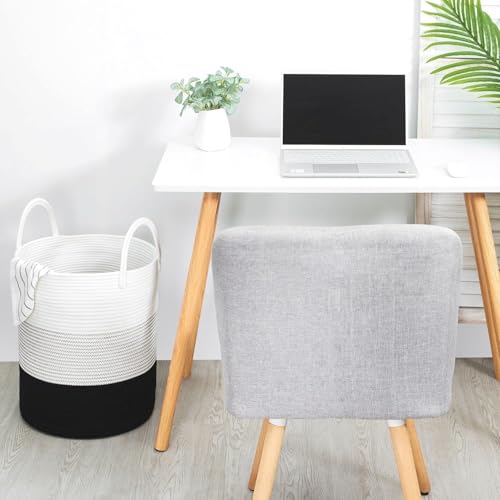 Image of Laundry Basket for Clothes | Cotton Rope Storage Basket with Handles | Clothes Bag for Laundry | Foldable Laundry Hamper | Towels & Blankets | Woven Clothes Basket | 33 x 33 x 38 cm