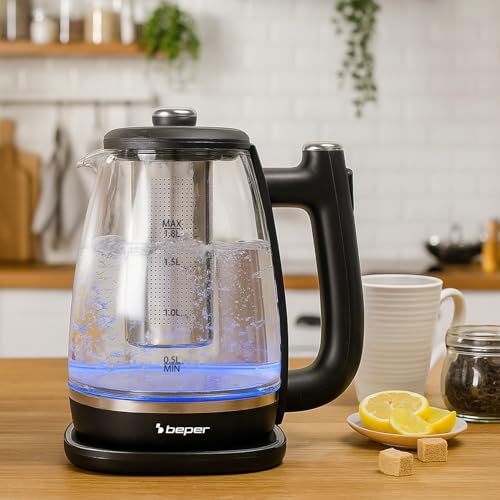 BEPER P101BOL200 Hervidor de vidrio de 1.8L, tetera eléctrica con filtro, base giratoria de 360°, apagado automático y protección contra sobrecalentamiento - 2200W - imagen 6