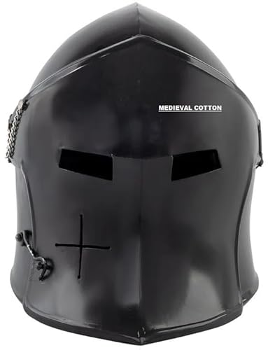 Medieval cotton Handmade Medieval Visored Barbuta Helmet | Full Face Historical Armor Helmet | Large Size Polished Steel Headwear for LARP, Cosplay, Reenactment, and Display (BLACKENED)