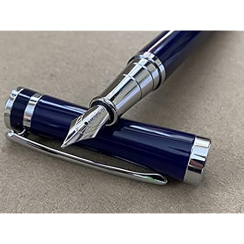 Rhapsody Luxury 3035 Executive Steel Fountain Pen in NAVY BLUE Ink Pens ~ 0.5mm Medium-Fine Nib + 5 BLACK Cartridges.(3035 Pen NAVY BLUE, Pen + 5pk Cartridges (Black Ink)) Cover