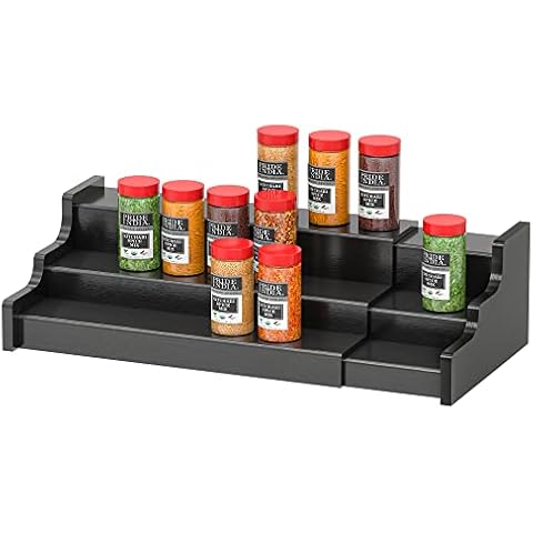 Adjustable 3-Tier Black Bamboo Spice Rack Cover