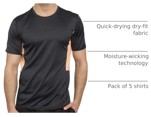 Image of Real Essentials 5 Pack: Men's Dry-Fit Short Sleeve Crew Neck T Shirts Fitness Running Gym Workout Cool Exercise Athletic Tee