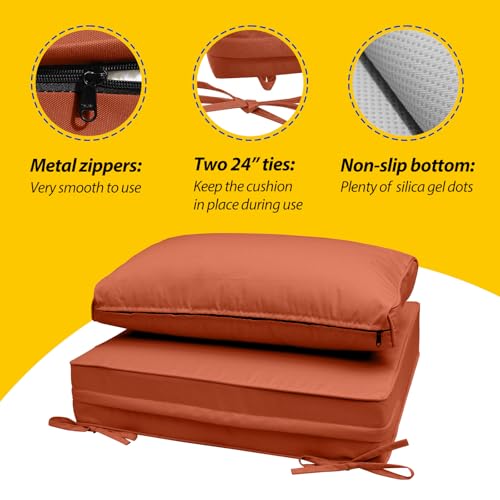 Image of AAAAAcessories Outdoor Seat Cushions for Chairs, Fade-Resistant, Waterproof Patio Furniture Replacement Cushions, 23 inch x 23 inch x 5 inch + 23 inch x 13.5 inch, Rust