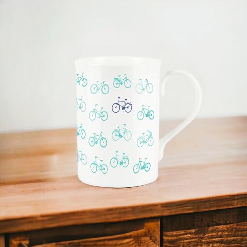 Purely Home Bicycle Mug - Simple Blue Bikes Bone China White Cup Coffee/Tea Present Gift for Cyclists, Blue,white - Image 3