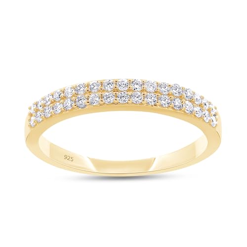 1/4ctw Double Row Band Ring, Lab Grown Diamond Wedding Band Ring For Women In 14k Gold Over 925 Sterling Silver Jewelry Gifts For Her (0.25 Ctw)