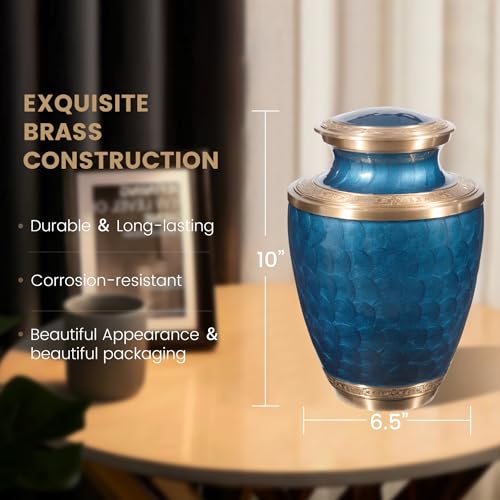 Image of Cremation Urn for Human Ashes - Adult Brass Urn for Men or Women up to 200lbs - Handcrafted Memorial Burial Container - Suitable for Funeral or Display
