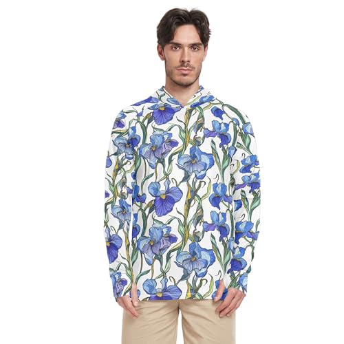 Cartoon Iris White Sun Protection Hoodies Long Sleeve Beach Hoodies UPF 50+ Golf Shirt S