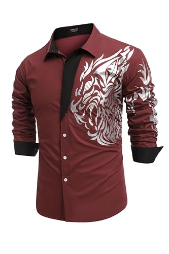 Image of COOFANDY Men's Print Button Down Dress Shirt Fashion Long Sleeve Casual Shirts