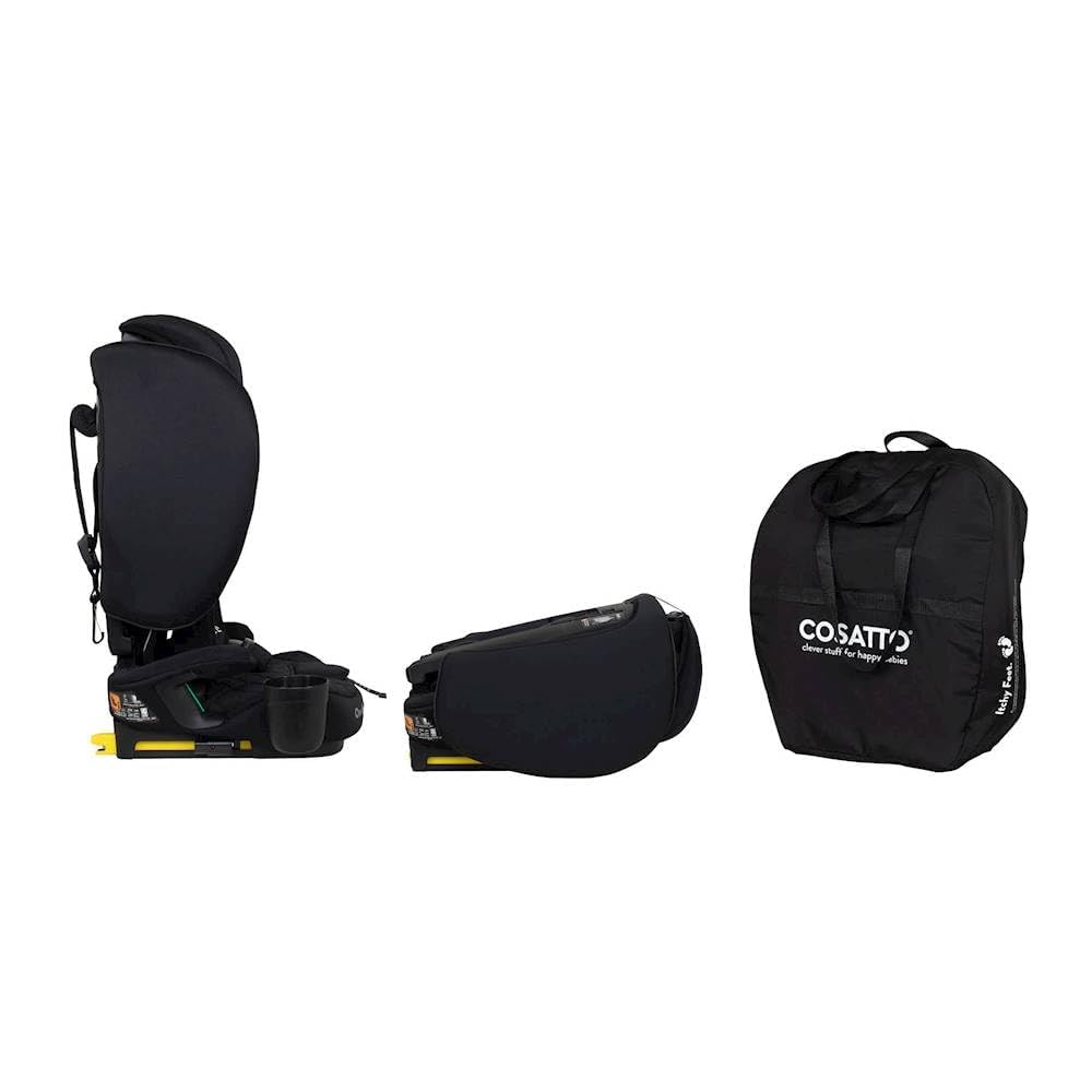 Cosatto On The Go faltbarer Reise-Kindersitz | Gruppe 1 2 3 tragbarer Kindersitz – ab 15 Monaten bis 12 Jahren | ultra-kompaktes – ISOFIX mit Top Tether i-Size R129 Sicherheit (Silhouette)