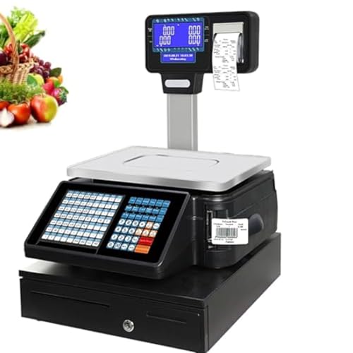 Oiyekntd Balance Commerciale avec Impression d'étiquettes et Double Affichage, capacité de 30 kg, Balance...