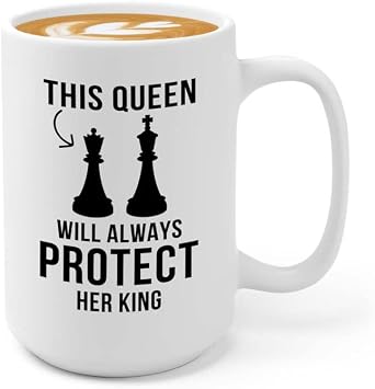 Chess Coffee Mug 15oz White -Protect - 3 person Player Checkmate Gamer Chessman Club Coach