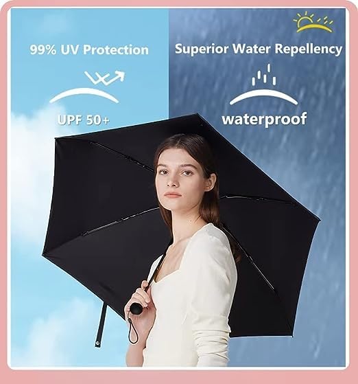 Image of Alexvyan Mini Umbrella with Case for Men & Women (Manual Open) Compact Travelling Umbrella, Polyester & UV Protection Fabric for Summer /Anti-Slip Handle- Use in Rain & Summer- 6 Frame