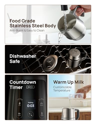 Dreo Milk Frother [Upgraded], All-in-1 Electric Foam Maker for Coffee, 15oz/450ml Automatic Foam Frother for Latte Art-level Microfoam, 30+ Drinks, Dishwasher Safe, Easy to Clean, LED display