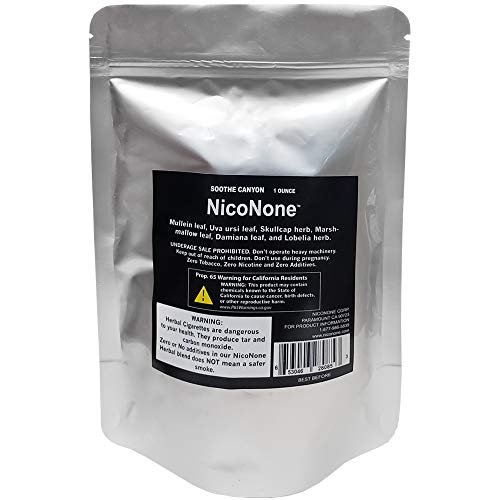 NicoNone -Soothe Canyon - Loose Mullein, Uva Ursi, Skullcap, Marshmallow, Damiana, Lobelia Herb Leaf Smoking Blend Mix 1 Oz Bag Used with Tea, Herbal Cigarette Tobacco Free - Nicotine Free