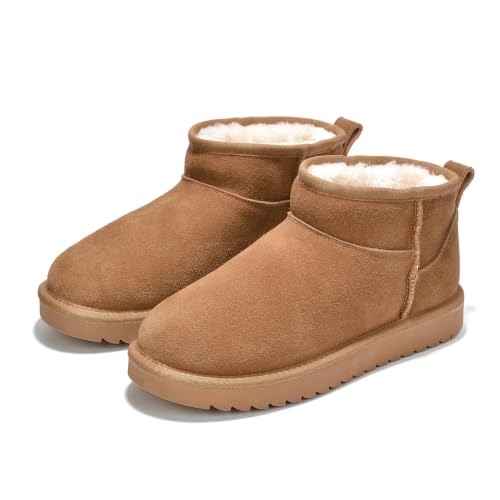 100% Genuine Leather Womens Boots Fur-Lined Booties Ankle Boots for Women
