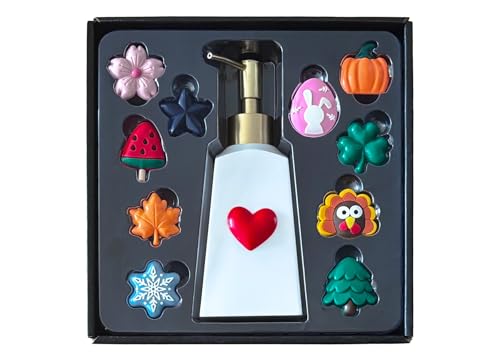 Nestriculus Seasonal Soap Dispenser with 11 Interchangeable Magnets - Seasonal Decor - Farmhouse Bathroom Kitchen Decor (Resin Built in Magnet) - 8.82oz (Gold)