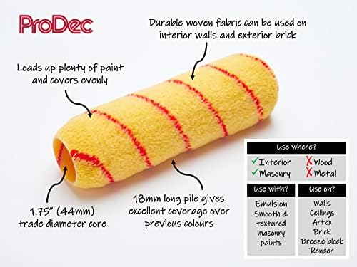 ProDec PRRE023 9 inch x 1.75" Woven Trade Professional Paint Rollers 6 pack for A Smooth Finish Painting with Emulsion and Masonry Paints on Interior and Exterior Walls and Ceilings, 9"