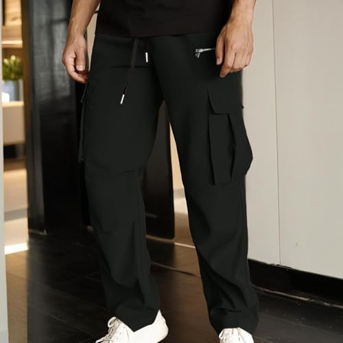 Men's Parachute Cargo Pants Loose Fit Y2K Casual Pant Pocket Design Beam Feet Trousers Straight Fashion Sweatpants2
