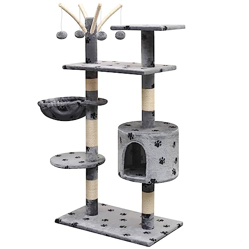 Arbre à chat 125 cm gris imprimé doté d'une structure stable en sisal