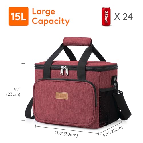 Image of Lifewit Large Lunch Bag, Insulated Lunch Box, Soft Cooler Cooling Tote for Adult Men Women, Burgundy 24-Can (15L)