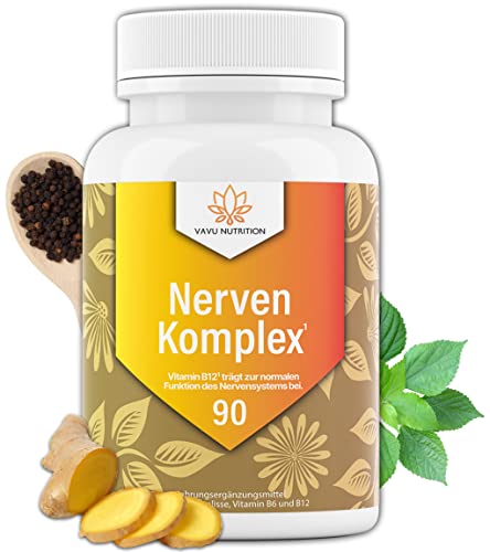 neu: VAVU® Nerven Komplex ¹: Der Vitamin B Komplex mit Zitronenmelisse, Vitamin B2, B6 und B12 für die Psyche und das Nervensystem¹ >17 abgestimmte Inhaltsstoffe - 90 hochdosierte vegane Kapseln Cover