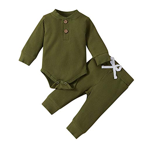 Image of Ledy Champswiin Winter Newborn Baby Boy Girl Clothes Set Ribbed Outfits Unisex Infant Solid Long Sleeve Tops Pants 2PCS