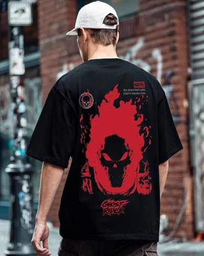 Image of Bewakoof Official Marvel Merchandise Men's 100% Cotton 220 GSM Graphic Print Oversized Fit Round Neck T-Shirt