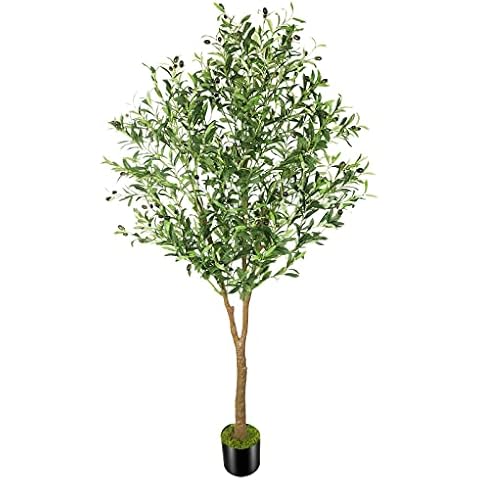 OXLLXO 6ft Full Artificial Olive Tree (72in) with Plastic Nursery Pot Faux Olive Silk Tree, Fruits Fake Plant for Office House Farmhouse Living Room Home Decor (Indoor/Outdoor) Cover